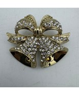Gold Rhinestone Bell Bow Brooch Holiday Christmas Pin Vintage Statement ... - $412.24 MXN