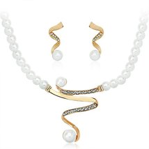 Fashion Pearl Rhinestone Necklace & Earrings Set - £15.99 GBP