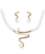 Fashion Pearl Rhinestone Necklace & Earrings Set - £15.99 GBP