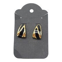 Monet Gold Tone Black Enamel Swirl Tear Drop Post Earrings Vintage - £13.76 GBP