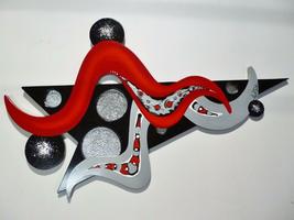Unique Red &amp; Black Abstract Art Wall Sculpture, wood and metal art by Art69 - £240.96 GBP