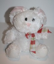 Hallmark Easter Bunny Rabbit Plaid Bow 8&quot; White Plush Stuffed Animal Soft Toy - £9.16 GBP