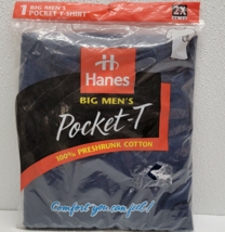 Vintage New 1997 Big Mens Hanes Pocket-T Tee Shirt in Package Size 2X Dark Blue - £9.24 GBP