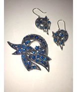 Vintage Pin Brooch Wire Earrings Blue Rhinestone Silver Tone Retro 1950s... - €28,45 EUR