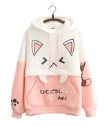 Harajuku Kawaii Hoodies Anime Cotton Fleece Sweatshirt Cat Printed Hoode... - £33.36 GBP+