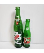 Vintage 7 Up Bottles 7 Oz 16 Oz Lot Of 2 Green Sugar Free Soda Pop - £7.43 GBP