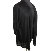 Catherines Black Striped Lightweight Sheer Knit Ruched Sleeve Cardigan P... - £15.73 GBP
