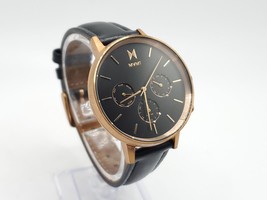 Mvmt Dual Time Watch Men New Battery Black/Rose Gold Tone Leather Band 37mm - £51.41 GBP