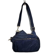 Travelon Blue Nylon Side Sling Purse Gold Lining 11” Matching Wristlet S... - $29.69