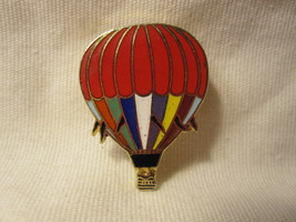 Vintage Hot Air Balloon Pin: Red Top w/ Colors &amp; Flags on Gold - $13.00
