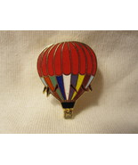 Vintage Hot Air Balloon Pin: Red Top w/ Colors &amp; Flags on Gold - £10.16 GBP