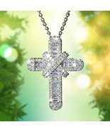 1.54 Ct Baguette Cut Iced Diamond Statement Cross Pendant 14K White Gold... - $4,923.82 MXN
