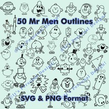 50 Mr Men Outlines (B&amp;W) with Mr Men Font: Charming Character Designs - $4.00