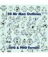50 Mr Men Outlines (B&amp;W) with Mr Men Font: Charming Character Designs - $73.39 MXN