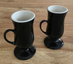 (2) Vintage HALL Pedestal Demitasse Espresso Coffee Mug Cup Black White USA 4 oz - £17.52 GBP