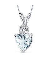14K White Gold 0.7 Carats Aquamarine Heart Necklace - £185.09 GBP