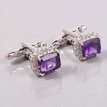 Natürlich Amethyst Manschettenknopf 6x8 MM Oktagon Manschettenknöpfe Silber Men - £45.17 GBP