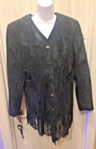 FLAWED Vtg Womens Size L Black Cripple Creek Suede Leather Fringe Southwestern - $58.04