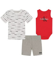 CALVIN KLEIN Baby Boys Logo T Shirt, Bodysuit and Shorts, 3 Piece Set 18M - £19.85 GBP