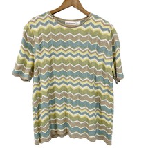 Alfred Dunner Plus Size 1X Short Sleeve Sweater Chevron Yellow Green Tan Teal  - £15.34 GBP