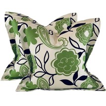 Pair Pillow Covers Premier Prints MM Designs Black Cream Green Botanical... - £42.26 GBP