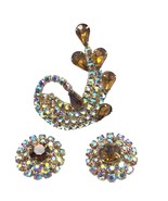 Vintage Quartz &amp; AB Rhinestones Brooch &amp; Clip On Earrings - €49,07 EUR