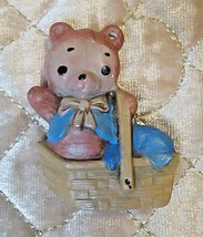 Vintage Teddy Bear Sitting in a Basket Ceramic Christmas Ornament Component - £4.98 GBP