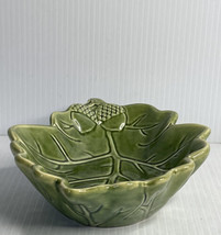 Over And Back Stoneware Oak Leaf Design Bowl Green Hand Painted 8.5” X 6” X 2. - £11.03 GBP