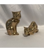 Mid-Century Solid Brass Sitting and Crouching Cat Figures-A Pair - $195.00