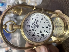 Maritime Brass Antique Desk Clock With Compass Home Decor Nautical Watch - £35.04 GBP