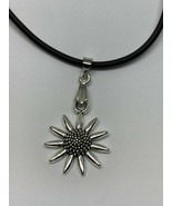 Unisex Fashion Black PVC Cord And Alloy Daisy Pendant Choker Necklace - $10.88