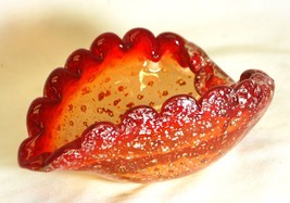 Handcrafted Studio Art Glass Red Bowl Gold Glitter Flakes Controlled Bub... - $89.09