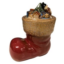 GIBSON HOME ~ 2 Piece Hand Painted Novelty Christmas Stocking Boot 8” Cookie Jar - $19.79