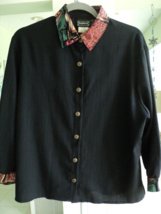 Bon Worth Black Blouse With Multi Color Collar And Cuff Size Sp 100% Rayon #7555 - £7.07 GBP