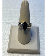 10K YELLOW GOLD MARQUISE SHAPED BLACK STONE RING - £232.85 GBP