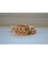 Handmade amber bead antique gold bead gold plated memory wire bracelet - £14.35 GBP