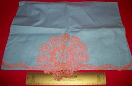 Home Treasure Linen Decor Blue Pillowcase Pair Pink LaceTrim Pillow Cases Set - £18.92 GBP