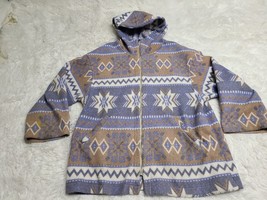 VTG NY 10018 Fleece Jacket Womens M Aztec Southwest Tribal Hood Full Zip Pockets - $9.80