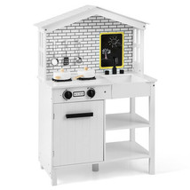 Kids Wooden Kitchen Play Set with Storage Shelves and Accessories-White - Color - £103.79 GBP