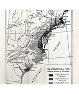 Map 1930 U.S. Colonies In 1760 5.5 x 9&quot; Settlement History Ephemera DWEE2 - $368.94 MXN