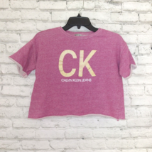 Calvin Klein Shirt Womens XL Pink Short Sleeve Spell Out Logo Glitter Crop Top - £15.72 GBP