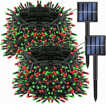 Dazzle Bright 2 Pack 200 LED 66 FT Red and Green Christmas Solar String Outdoor  - £31.00 GBP