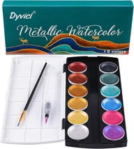Glitter Metallic Watercolor Paint Set 12 Assorted Colors Portable Box with Water - £28.21 GBP