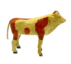 Vintage Composition Stick Leg Spotted Cow Figure Hand Painted 4 3/4&quot;x4&quot; - £15.77 GBP