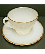 Vintage Fire King Milk Glass Gold Trim Coffee Cup &amp; Saucer Made In The USA - £14.89 GBP