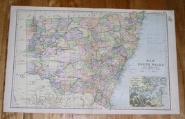 1908 Antique Map Of New South Wales / Australia / Sydney Inset Map - £17.04 GBP