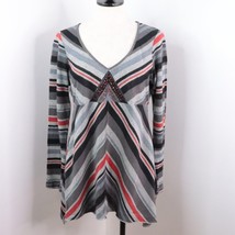 One World Women&#39;s L Embellished Striped Asymmetrical V-Neck Tunic Sweater - £6.39 GBP