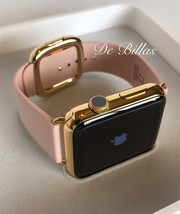 24K Gold Plated 42MM Apple Watch SERIES 2 ROSE Modern Leather Buckle Small/M - £533.40 GBP