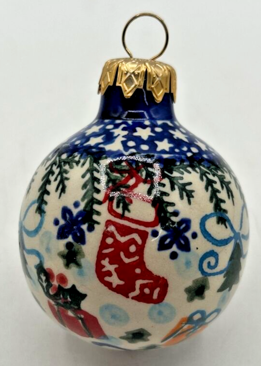 Primary image for Blue Rose Pottery Christmas Bounty Printed Ceramic Christmas Ornament U255