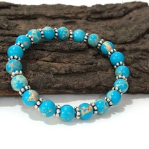 Bleu Cuivre Turquoise Gemme 8 MM Perles Extensible Avec Chakra Bracelet CSB-26 - £7.75 GBP
